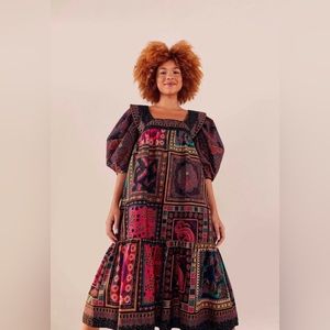 Farm Rio Mixed Scarves Frill Midi Dress